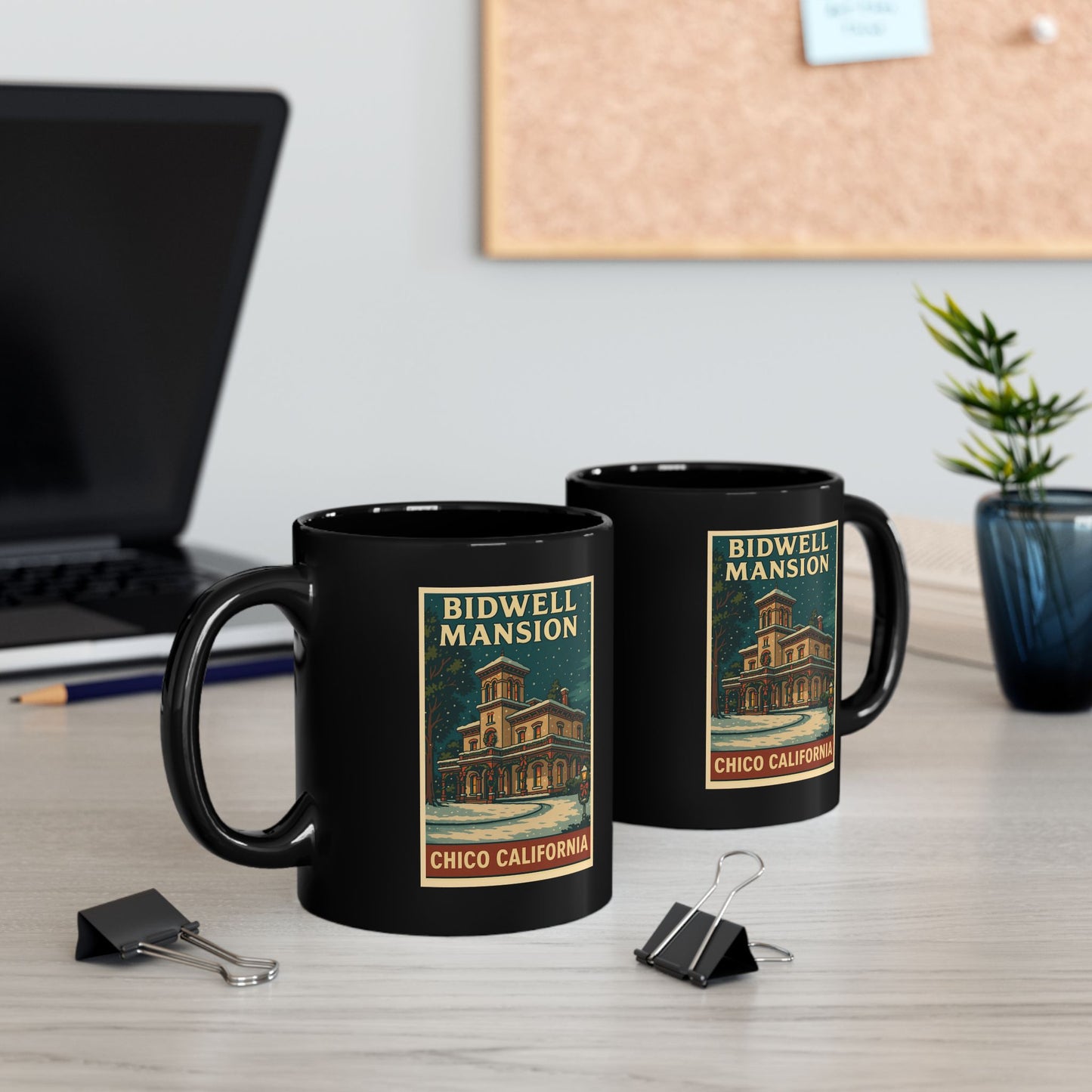 Bidwell Mansion Holiday Coffee Mug — Festive Black 11oz & 15oz