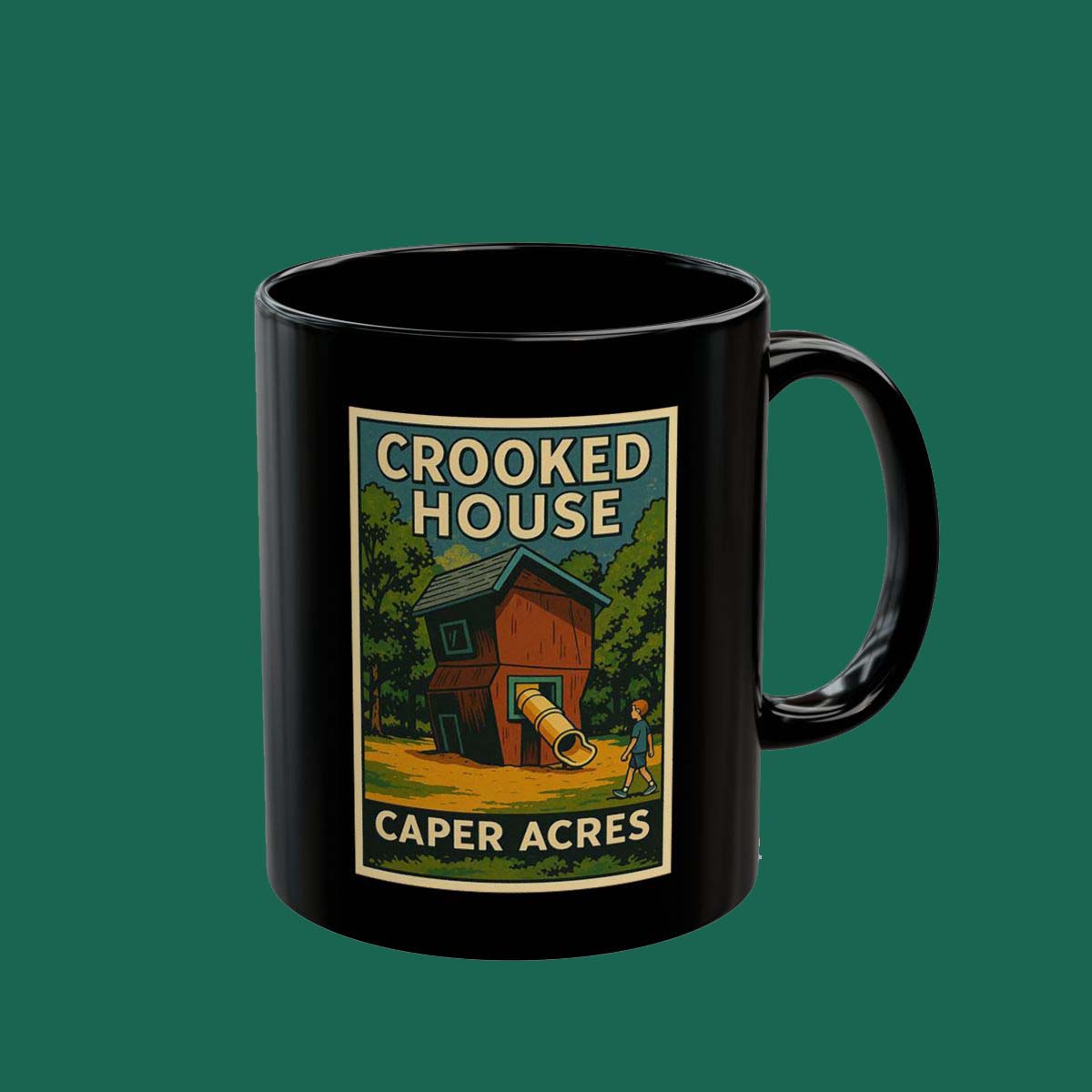 Crooked House Retro Farmhouse Mug — Caper Acres Vintage Poster Coffee Cup
