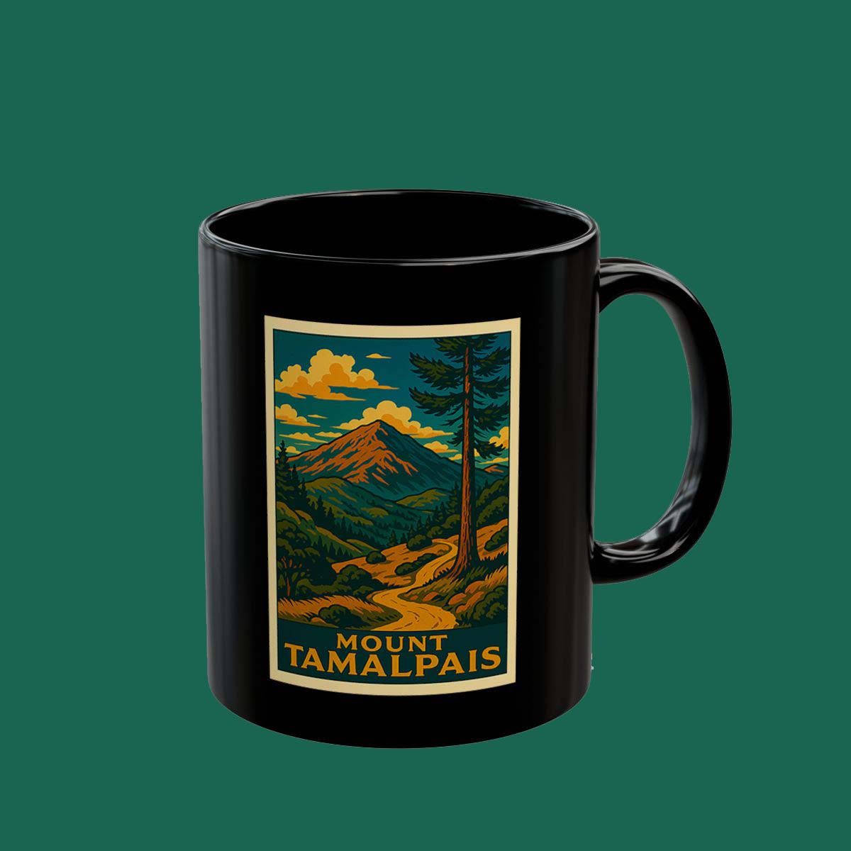 Mount Tamalpais Scenic Black Mug – Vintage National Park Coffee Cup
