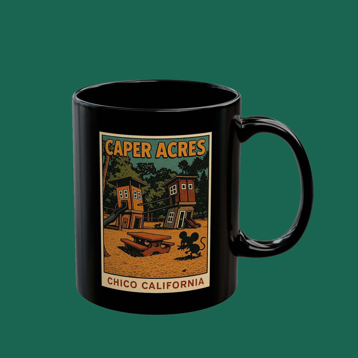 Caper Acres Retro Theme Park Black Coffee Mug (11oz/15oz)