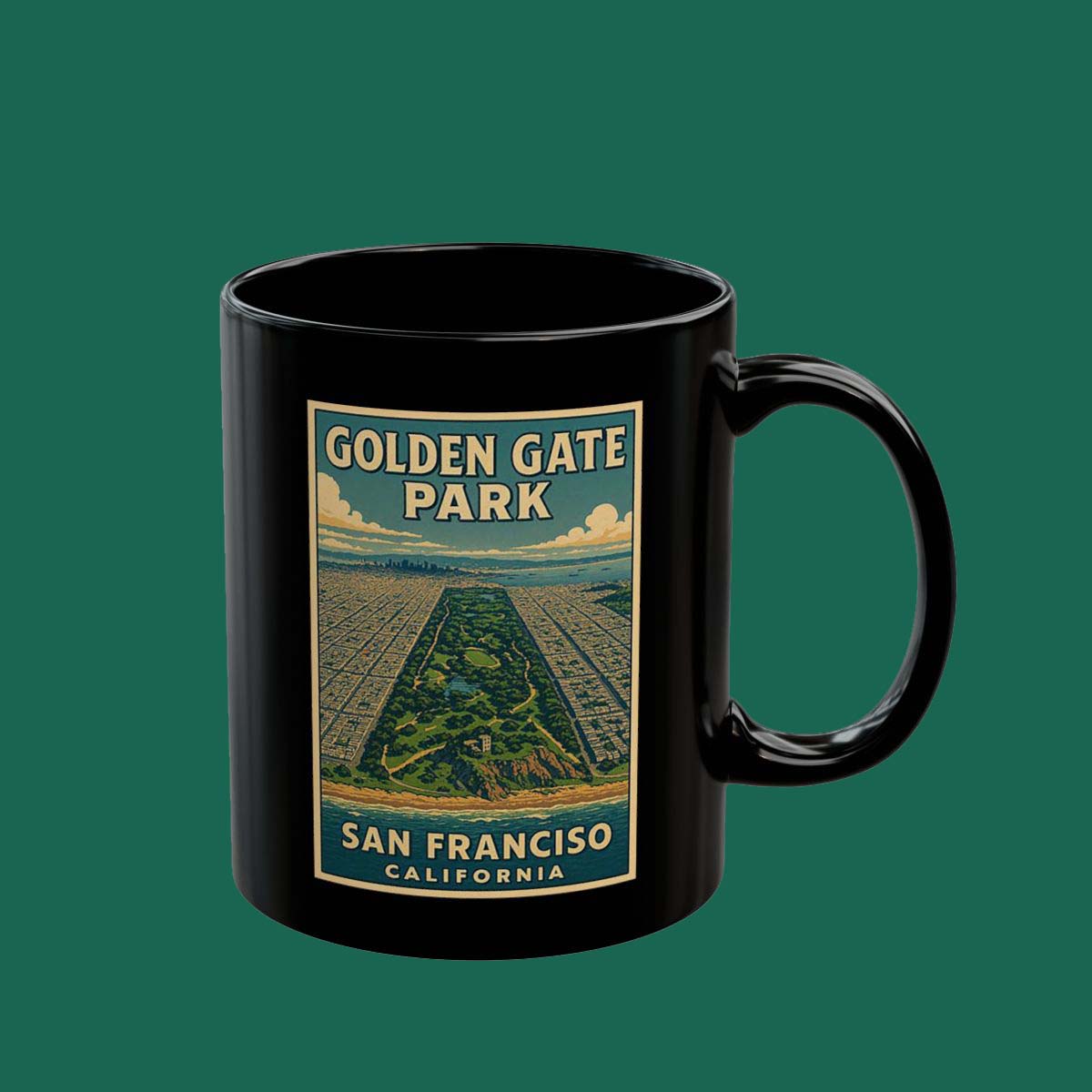Golden Gate Park San Francisco Black Mug — Vintage Travel Coffee Cup (11oz/15oz)