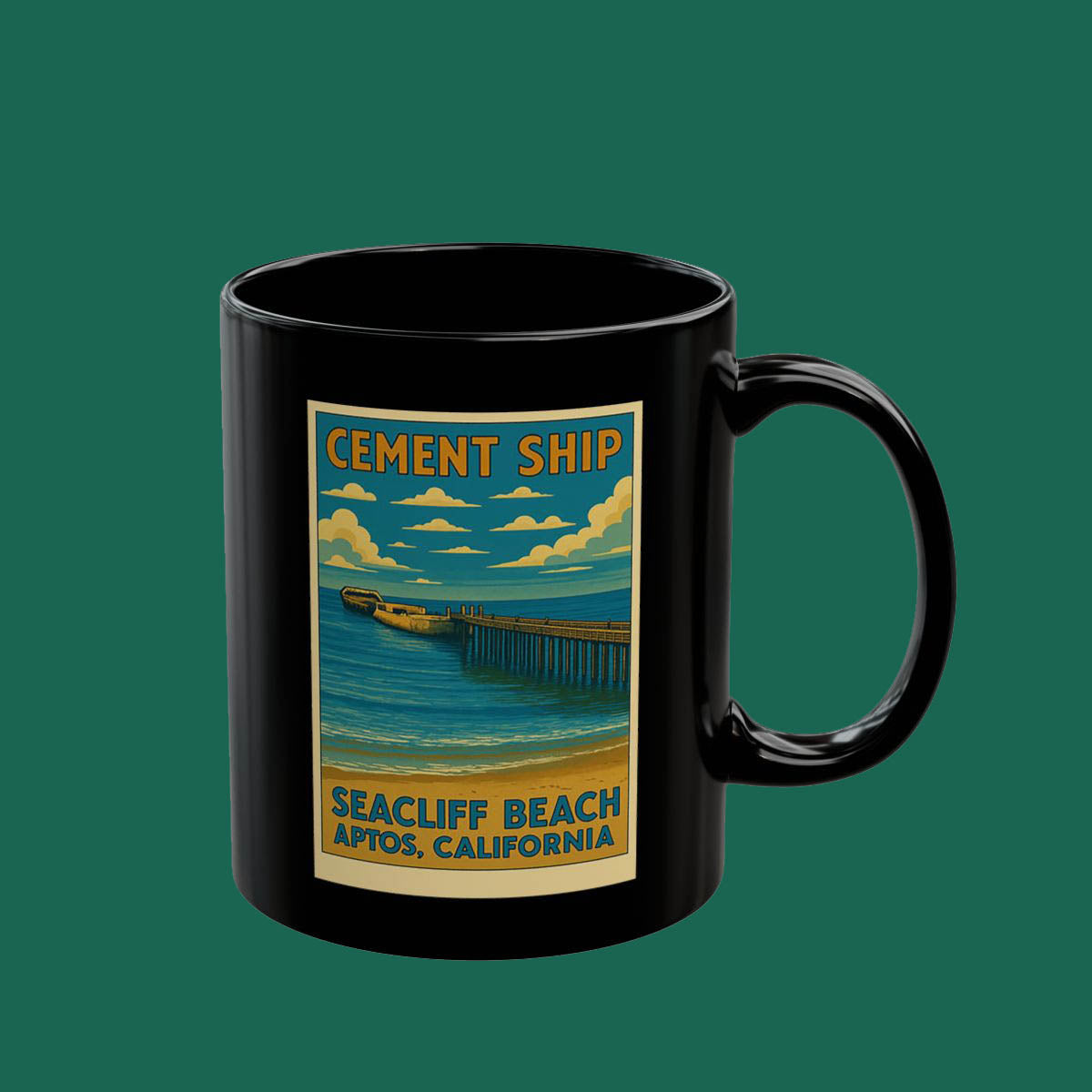 Cement Ship Seacliff Beach Mug — Aptos, California Vintage Travel Coffee Cup