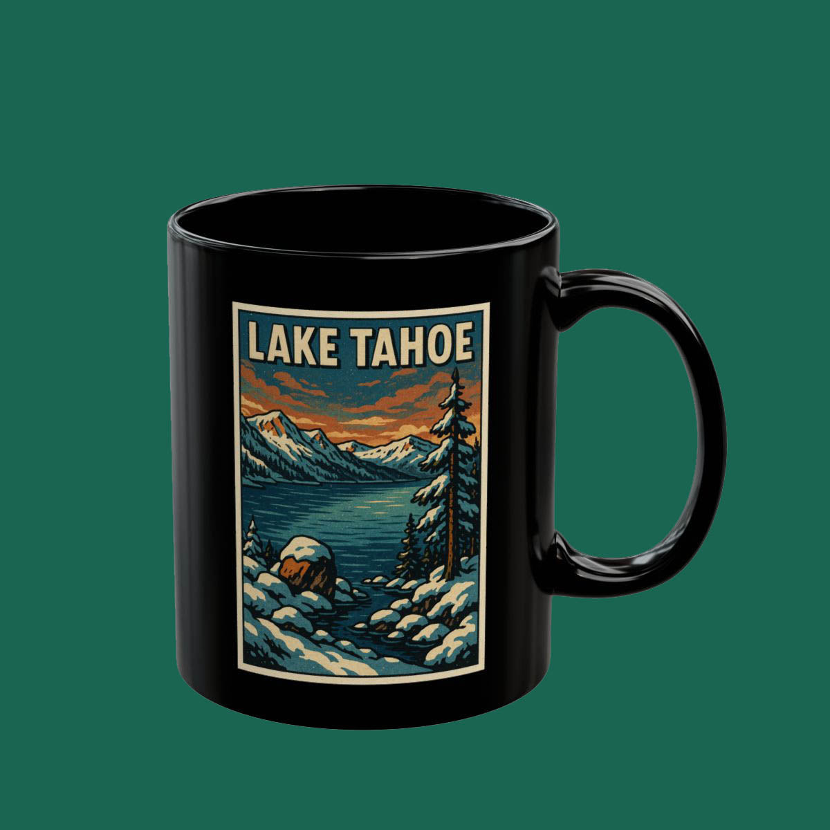 Lake Tahoe Vintage Winter Scenic Mug – Retro Snowy Mountain Coffee Cup (11oz/15oz)