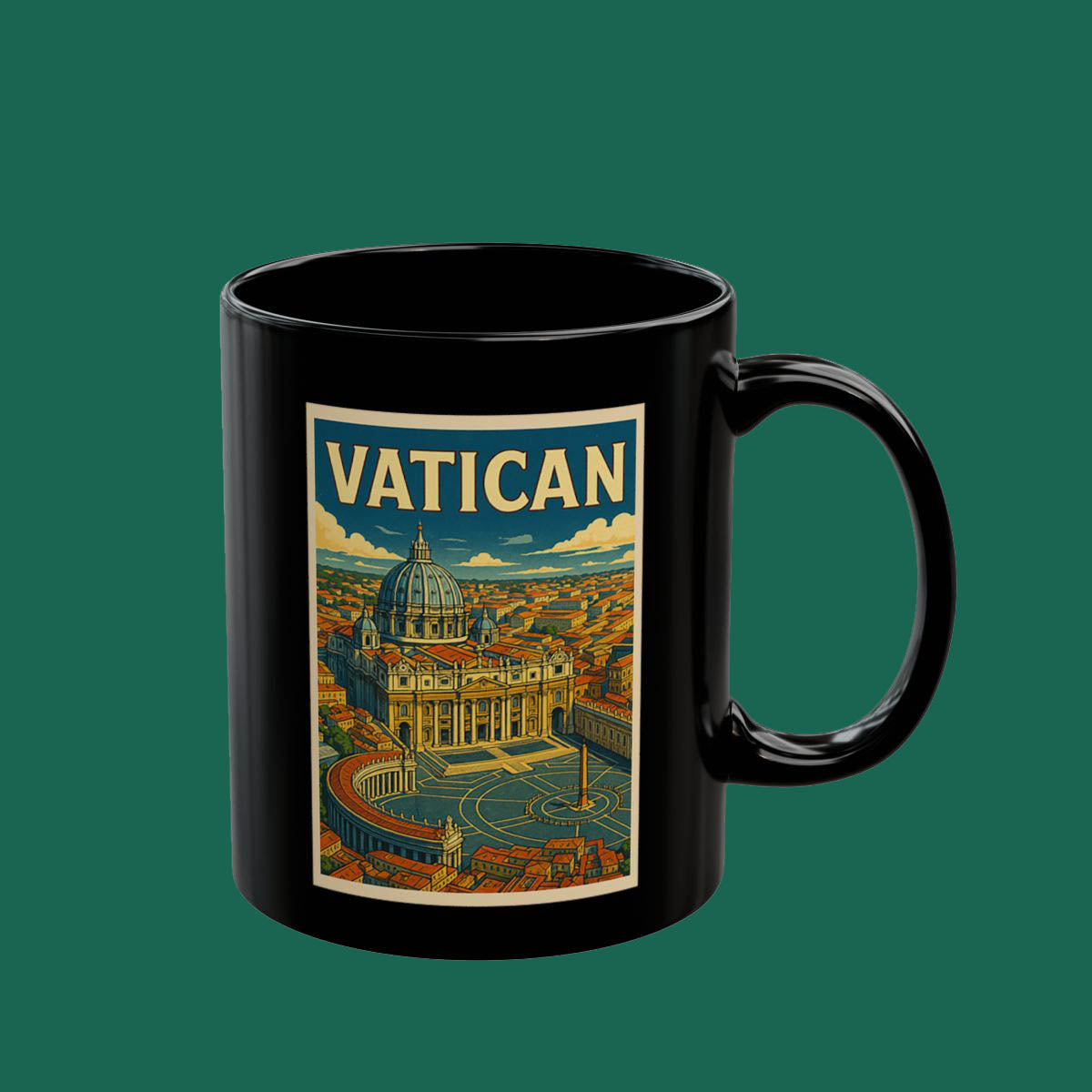 Vatican Retro Travel Poster Black Mug (11oz/15oz)