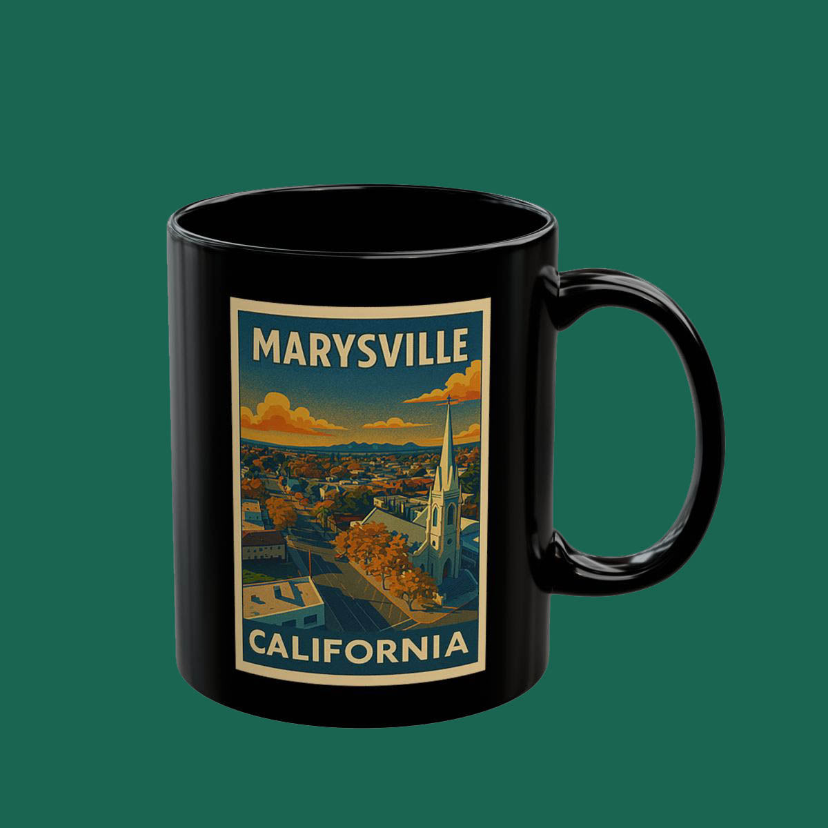 Marysville California Retro Travel Mug — Black Coffee Cup (11oz/15oz)