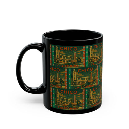 Senator Theater Chico Holiday Black Mug — Festive Downtown Chico Cinema Scene (11oz/15oz)