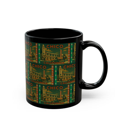 Senator Theater Chico Holiday Black Mug — Festive Downtown Chico Cinema Scene (11oz/15oz)