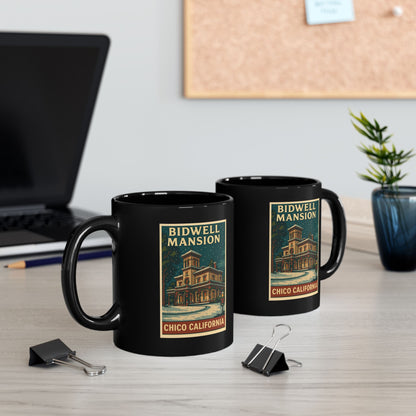 Bidwell Mansion Holiday Coffee Mug — Festive Black 11oz & 15oz