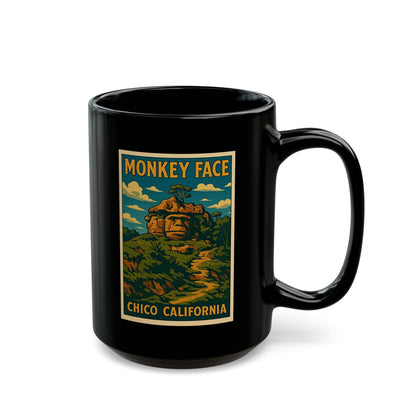 Monkey Face Chico California Coffee Mug — Vintage National Park Style Black Ceramic