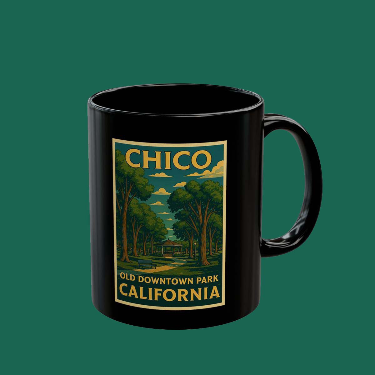 Chico California Vintage Park Poster Black Coffee Mug (11oz & 15oz)