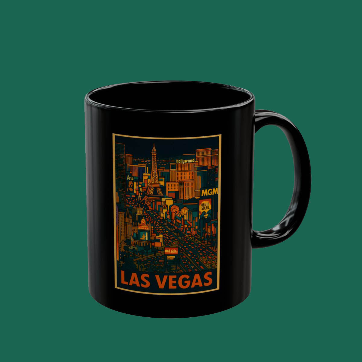 Las Vegas Skyline Black Mug – Vintage Neon Casino Travel Coffee Cup (11oz/15oz)