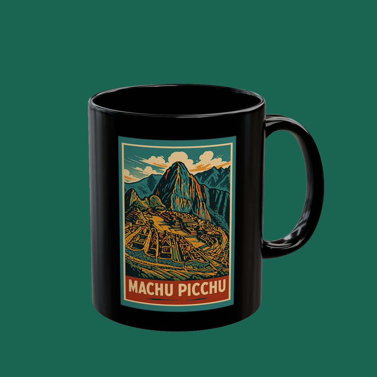 Machu Picchu Travel Mug — Black Ceramic Coffee Cup (11oz/15oz)