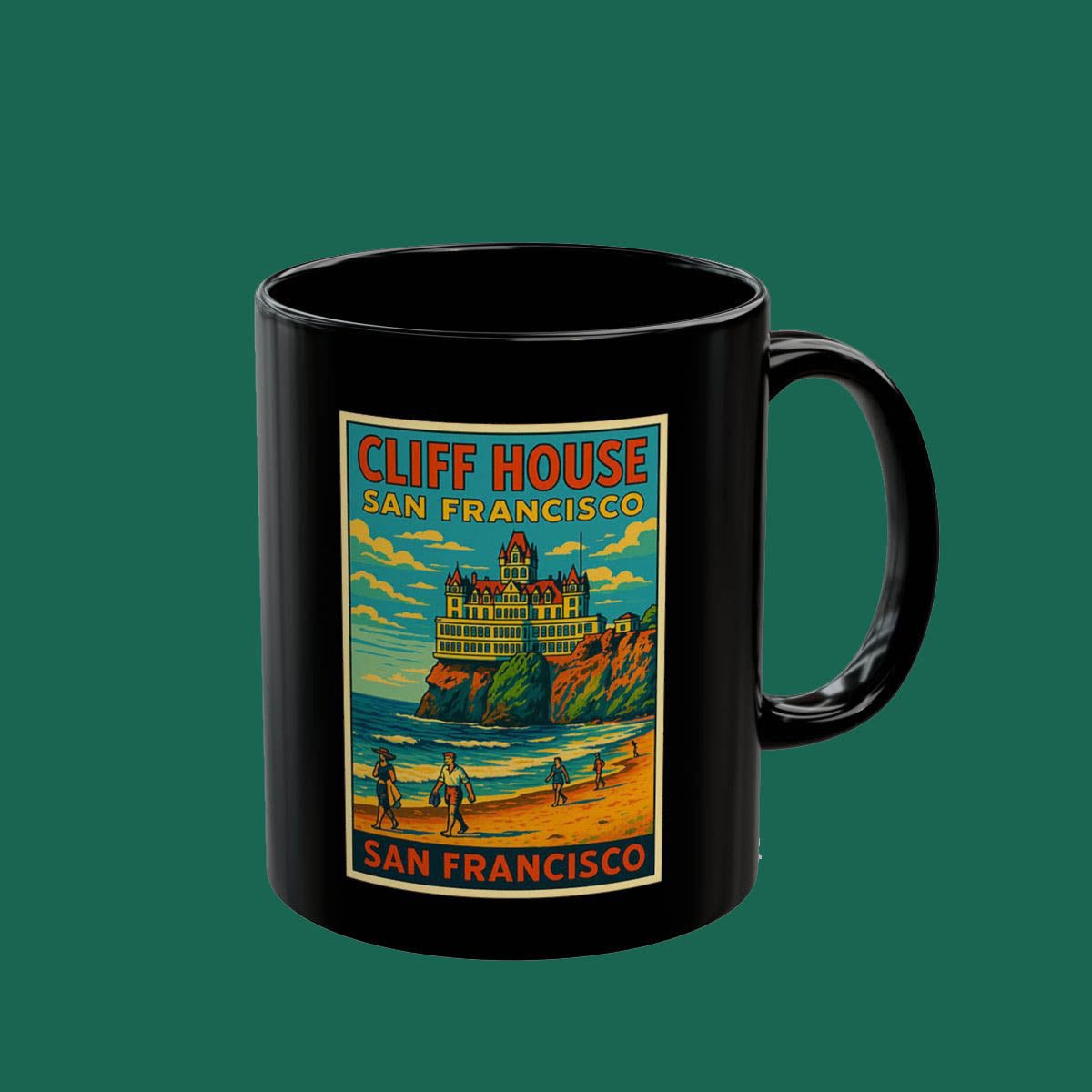 San Francisco Cliff House Retro Travel Mug — Vintage Coastal Coffee Cup (11oz/15oz)