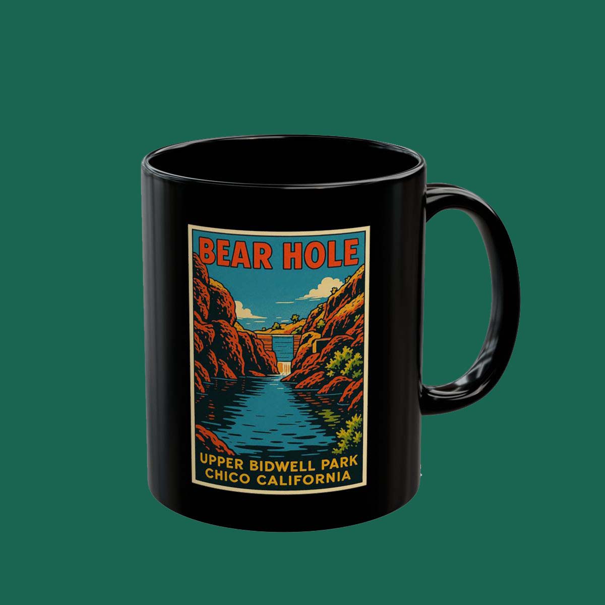 Bear Hole Vintage Travel Mug — Upper Bidwell Park, Chico California (Black 11oz/15oz)