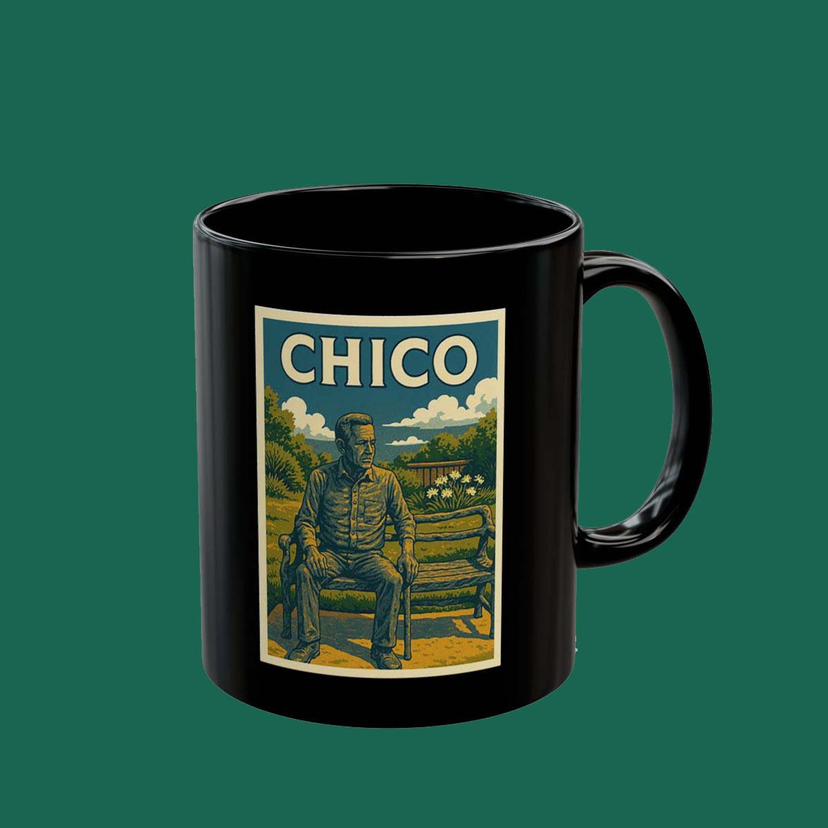 Chico Vintage Park Bench Mug — Retro Travel Poster Coffee Cup (11oz/15oz)