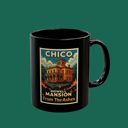Chico Bidwell Mansion Vintage Travel Poster Black Coffee Mug (11oz/15oz)