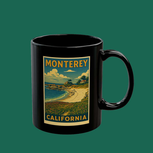 Monterey California Vintage Travel Poster Coffee Mug (Black, 11oz/15oz)