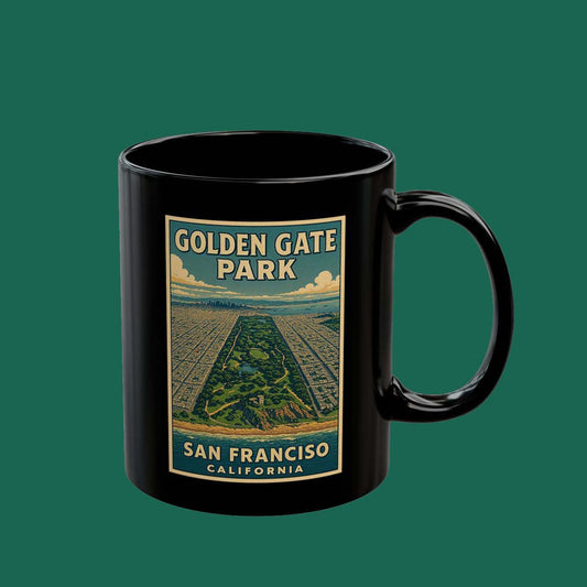 Golden Gate Park San Francisco Black Mug — Vintage Travel Coffee Cup (11oz/15oz)