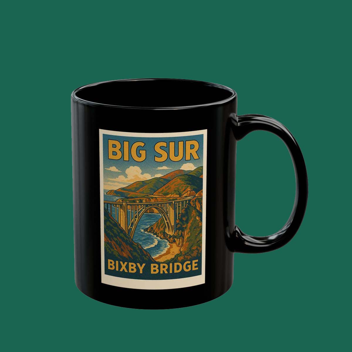 Big Sur Bixby Bridge Coffee Mug — Vintage Travel Poster Black Mug
