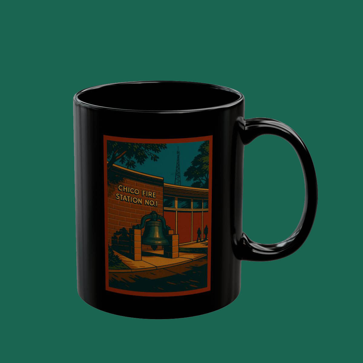 Chico Fire Station No.1 Black Mug – Vintage Firehouse Bell Coffee Cup (11oz/15oz)