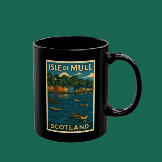 Isle of Mull Scotland Travel Poster Mug — Vintage Scenic Coffee Cup (11oz & 15oz)