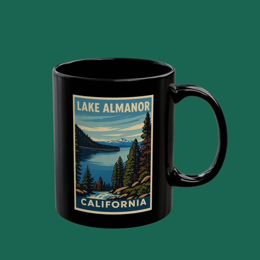 Lake Almanor California Vintage Travel Poster Black Mug (11oz, 15oz)