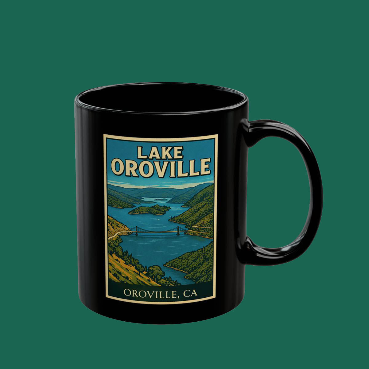 Lake Oroville Vintage Travel Poster Mug — Scenic California Souvenir (11oz/15oz)
