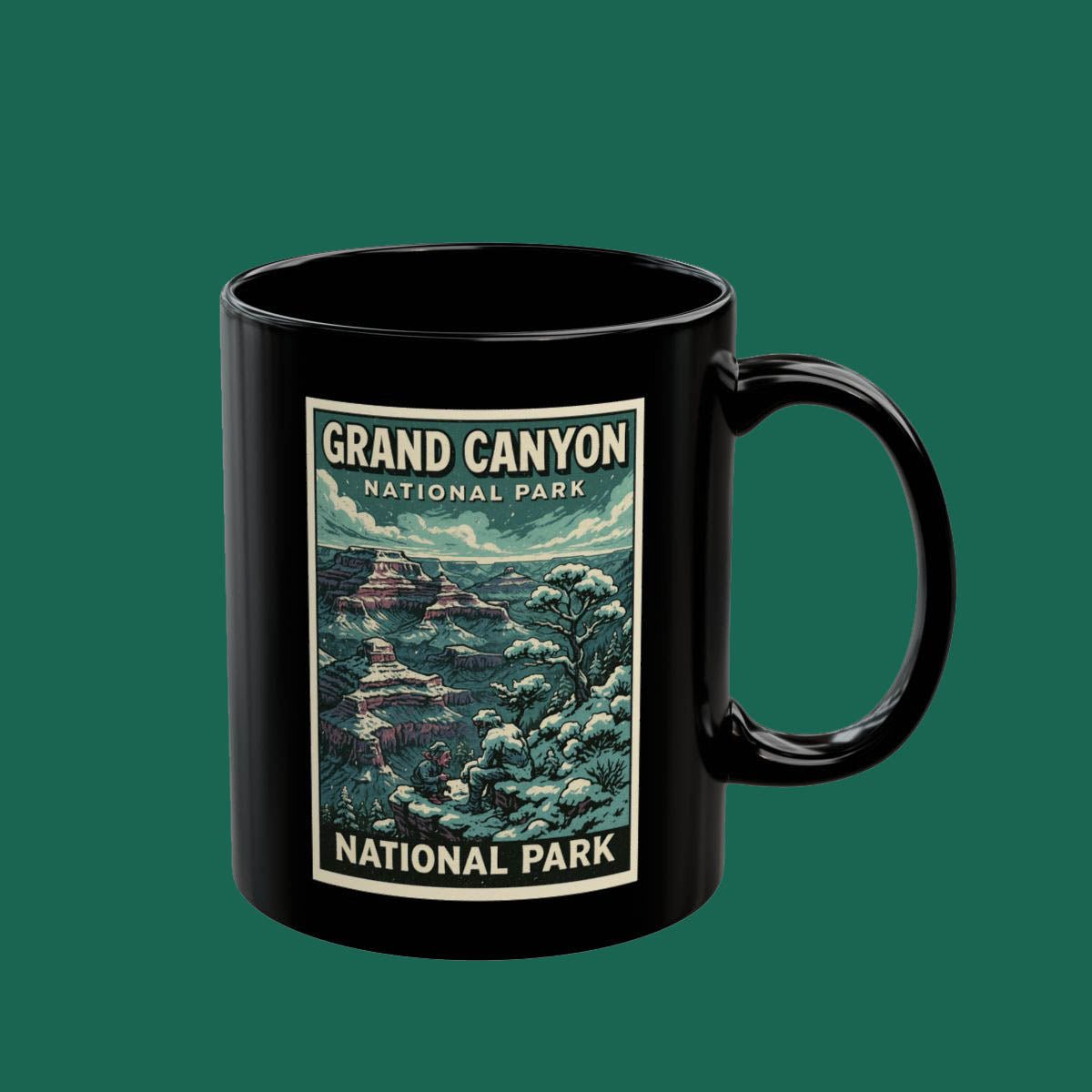 Grand Canyon National Park Vintage Poster Black Mug — Scenic Travel Coffee Cup (11oz/15oz)