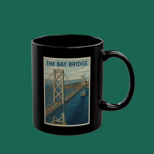The Bay Bridge Vintage Poster Black Coffee Mug (11oz, 15oz)
