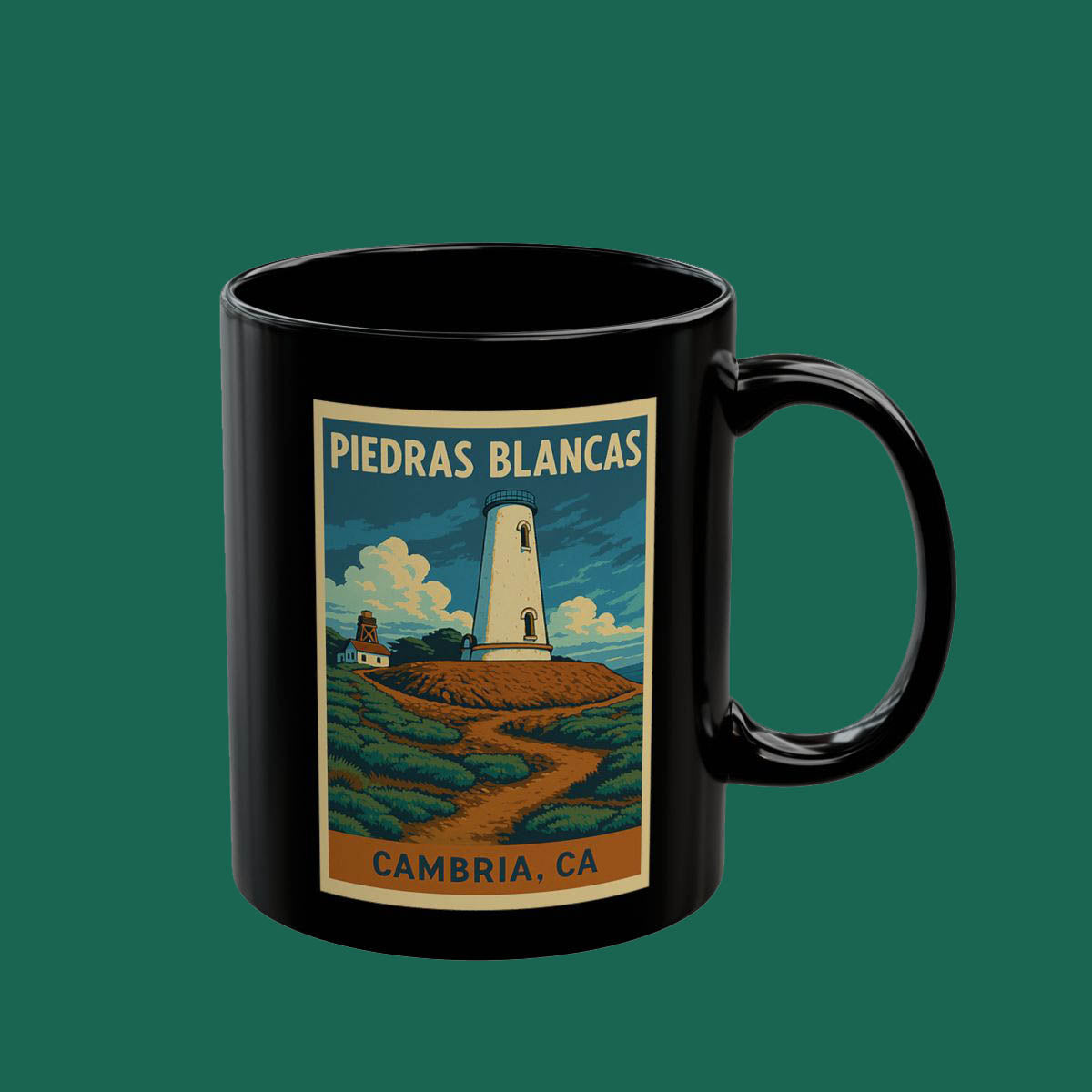 Piedras Blancas Lighthouse Mug — Cambria, CA Vintage Travel Coffee Cup
