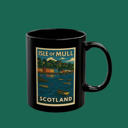 Isle of Mull Scotland Vintage Travel Poster Mug (Black)