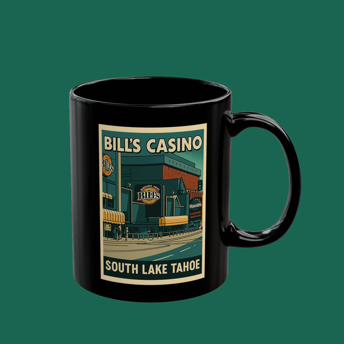 Bill's Casino South Lake Tahoe Vintage Poster Black Mug (11oz/15oz)