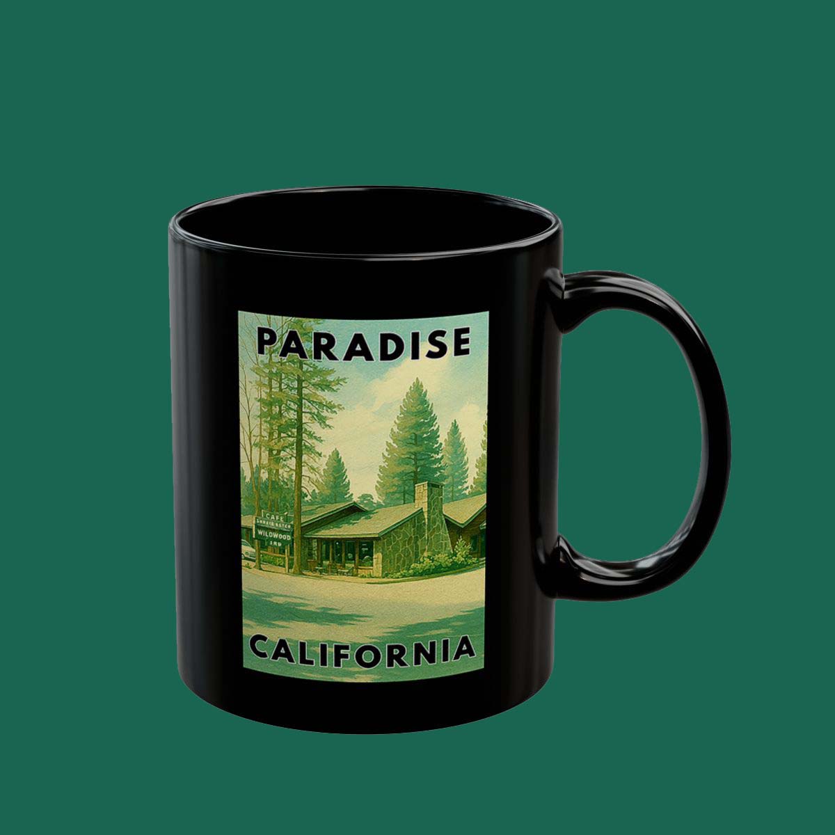 Paradise California Retro Cabin Mug — Vintage Travel Coffee Cup (11oz/15oz)