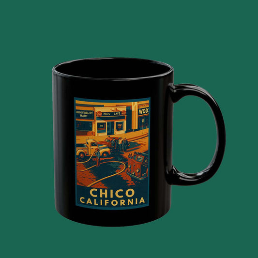Chico California Retro Road Trip Black Coffee Mug (11oz, 15oz)