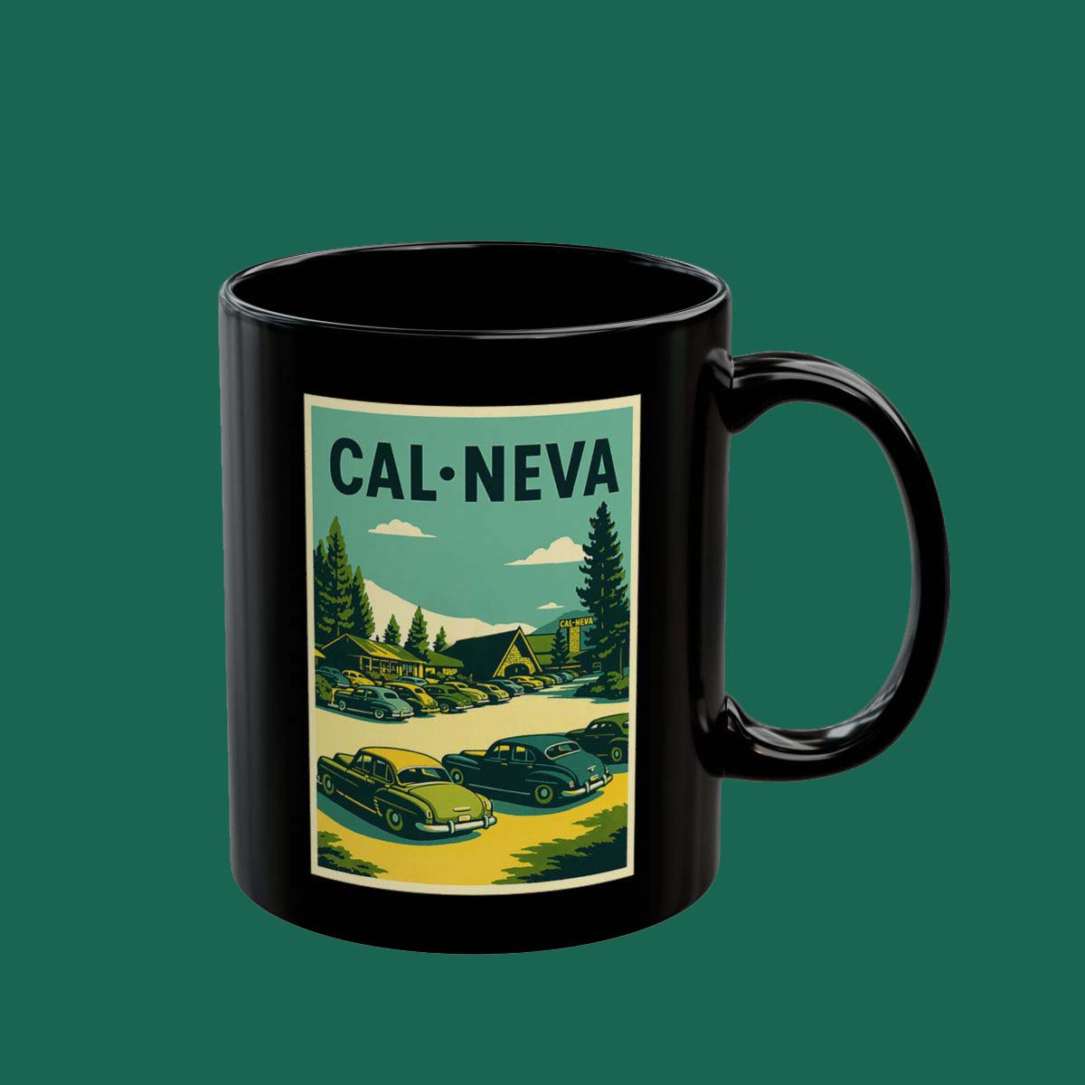 Cal-Neva Vintage Travel Mug — Retro Lakehouse Coffee Cup (Black 11oz/15oz)