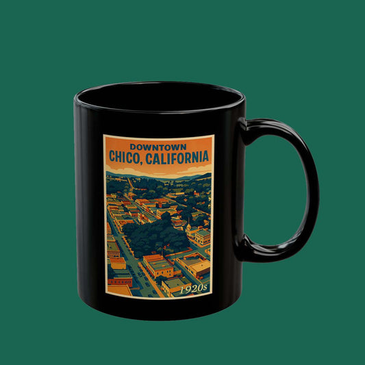 Chico California Vintage Travel Poster Black Mug (11oz/15oz)