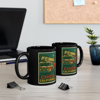Festive Fire Truck Holiday Mug — 11oz & 15oz Black Coffee Cup