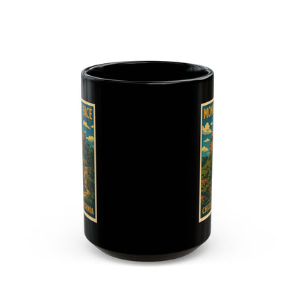 Monkey Face Chico California Coffee Mug — Vintage National Park Style Black Ceramic