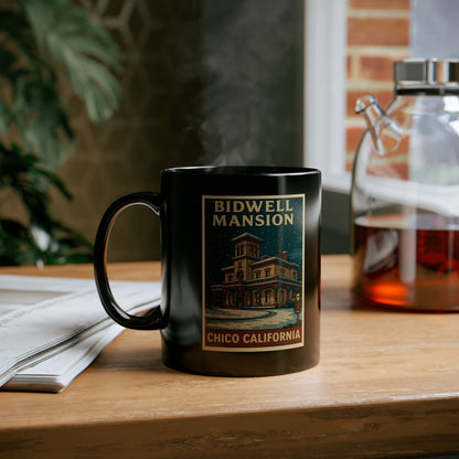 Bidwell Mansion Holiday Coffee Mug — Festive Black 11oz & 15oz