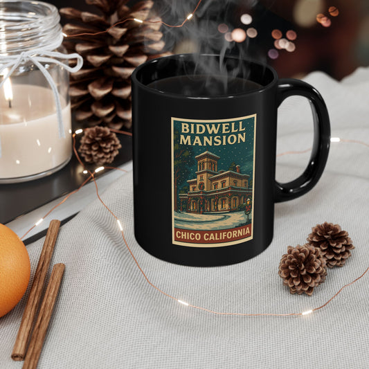 Bidwell Mansion Holiday Coffee Mug — Festive Black 11oz & 15oz