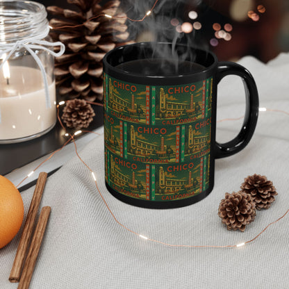Senator Theater Chico Holiday Black Mug — Festive Downtown Chico Cinema Scene (11oz/15oz)