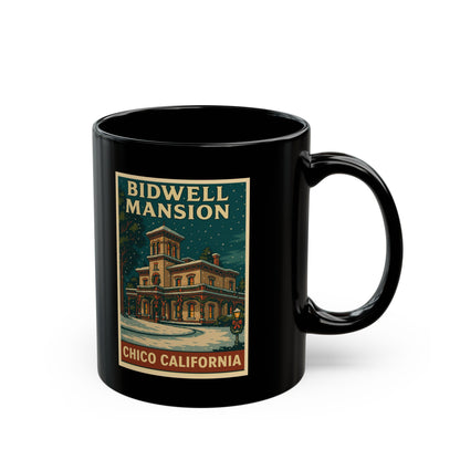 Bidwell Mansion Holiday Coffee Mug — Festive Black 11oz & 15oz